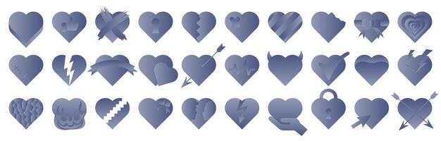 Creative romantic symbols in the shape of a heart, decorated with a light blue gradient, isolated on a white background. vector