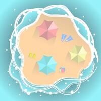 Summer banner design on a sandy beach background. Beach view from above. Beach umbrella. vector
