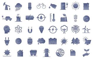 Set of icons of various energy sources. Blue light gradient. vector