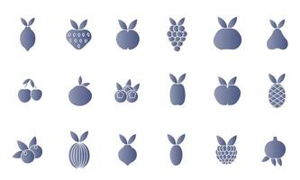 Set of fruit line icons. Icons with a blue gradient. Contains commonly used fruits. vector