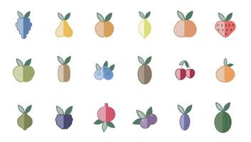 Set of fruit line icons. Colored icons with highlights. Contains commonly used fruits. vector
