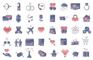 Set of Valentine's Day elements such as hearts and more. In a light blue gradient. vector