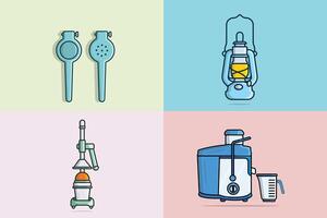 Collection of Manual Juice Squeezer with Oranges and Lemon Squeezer and Lamp illustration. vector