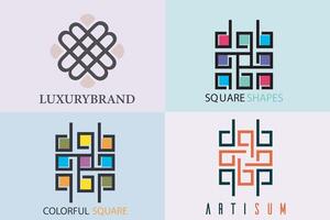 Collection of QR code and digital tech logo concept. Square decorative color corporate identity design element. vector