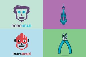Collection of Smart Robots, Pliers and Ramadan lamp icon design. vector