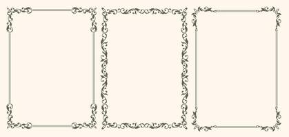 Set of vintage frames with leaves and curls vector