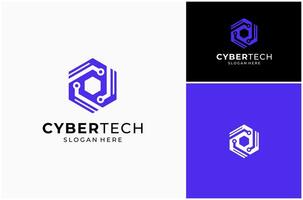 Cyber Security Technology Circuit Network Hexagon Protection Logo Design Illustration vector