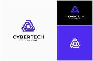 Cyber Security Technology Circuit Network Triangle Protection Logo Design Illustration vector