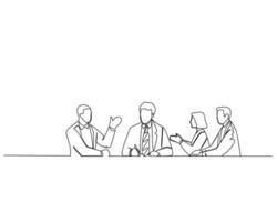 Continuous single one drawing some workers provide input on their work, and their leaders write down the input. Business growth strategy concept. Design illustration vector