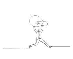 Continuous single one line a businessman who was running held a lamp above his head. Business growth concept. Design illustration vector