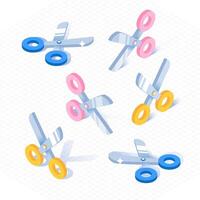 Multiple scissors in different isometric projection directions. illustration vector
