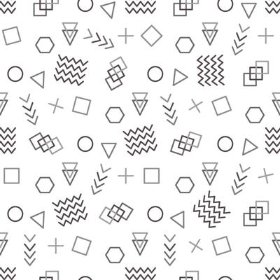 Memphis style with geometric pattern, illustration with geometric figures. Trendy seamless pattern.