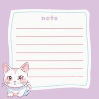 Cute Cat Memo Note Design Template vector
