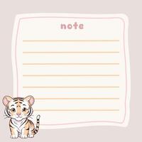 Cute Tiger Memo Note Design Template vector