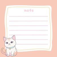 Cute Cat Memo Note Design Template vector