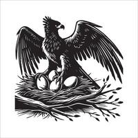 Harpy Eagle Bird Logo - A Harpy Eagle sitting on a nest illustration in black and white vector