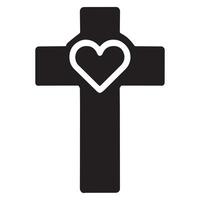 Christian Clipart - Cross with Heart illustration in black and white vector