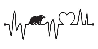 Heartbeat line with Mole silhouette, Mole and Heartbeat frequency with Heart Love illustration vector