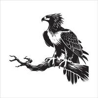 Philippine Eagle Silhouette - Eagle Logo - Philippine Eagle sitting on a branch illustration in black and white vector