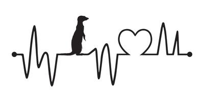 Heartbeat line with Meerkat silhouette, Meerkat and Heartbeat frequency with Heart Love illustration vector