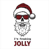 Christmas Clipart - Santa Hat with Skull Logo - Xmas illustration in black and white vector