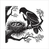 Philippine Eagle Silhouette - Eagle Logo - A Philippine Eagle sitting on tree bunch illustration in black and white vector