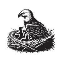 Eagle Silhouette, Eagle Clipart, Eagle sitting in a large nest illustration vector