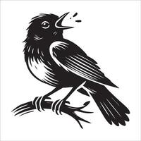 American Robin Silhouette - Turdus migratorius Logo - An American Robin with its beak open illustration in black and white vector