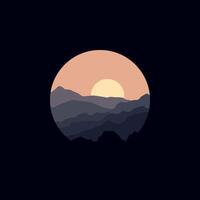 Illustration design template, with natural scenery design of mountain in circle. vector