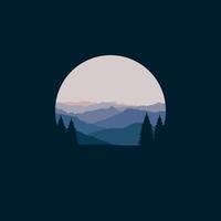 Illustration design template, with natural scenery design of mountain in circle. vector