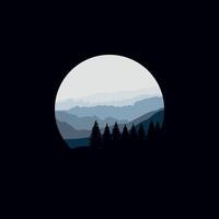 Illustration design template, with natural scenery design of mountain in circle. vector