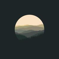 Illustration design template, with natural scenery design of mountain in circle. vector