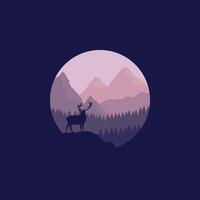 Illustration design template, with natural scenery design of mountain in circle. vector