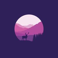 Illustration design template, with natural scenery design of mountain in circle. vector