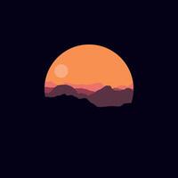 Illustration design template, with natural scenery design of mountain in circle. vector