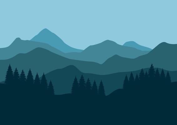 pine forest and mountain panorama illustration design.