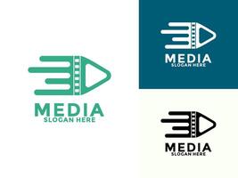 Fast Play button with Roll Film logo icon , Cinema Logo template design vector