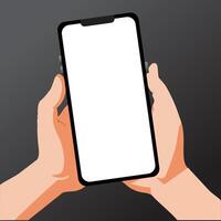 hands holding a smartphone with a blank screen mockup vector