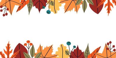 Autumn fall background with golden, red and orange autumn with cute cozy design elements isolated on white background with place for text. illustration vector