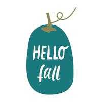 Autumn hand drawn lettering hello fall. Fall season handwritten slogan. Autumn phrase with cute cozy design elements isolate on white . vector