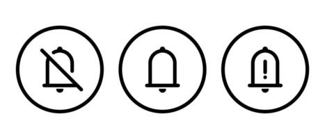 Mute, unmute, and warning bell icon on circle line vector