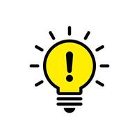 Warning light bulb icon. Exclamation mark on lamp in generic style vector