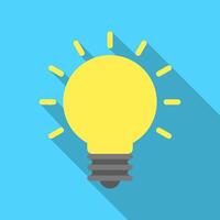 Light bulb, lamp flat icon with long shadow vector
