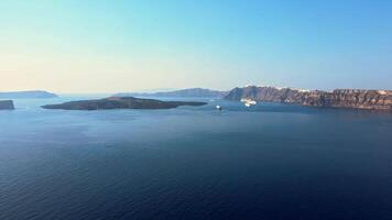 Aerial view of the volcano coasts of Santorini island in Greece video