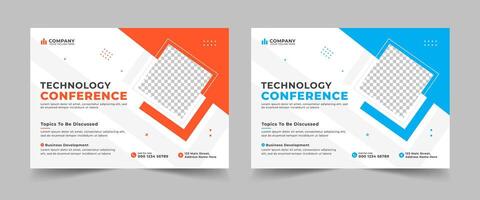 Corporate horizontal business conference flyer layout template in A4 size, Technology conference design vector