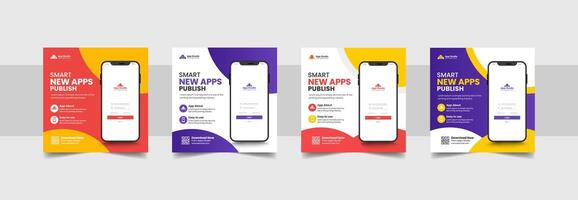 Mobile app promotion social media post and web banner template. Set of Editable square business web banner design template vector