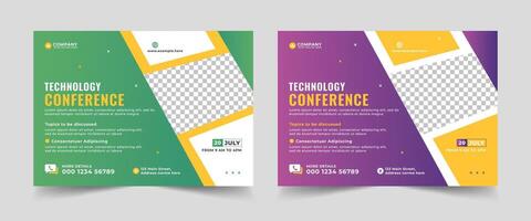 Technology conference webinar template and business event invitation flyer layout design, Online webinar, meeting or training promotion banner, vector
