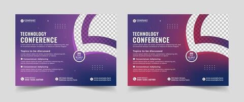 Creative technology conference webinar flyer template and business event banner invitation layout design. Technology conference social media banner layout, live webinar banner vector