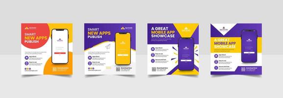 Mobile app and website promotion social media post banner template. promotion ads vector