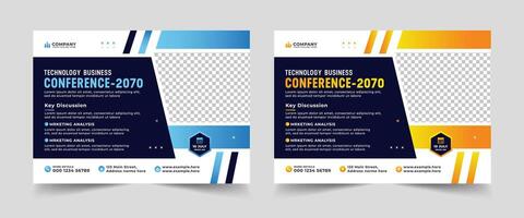 Corporate horizontal business conference flyer template and business event banner invitation layout design in a4 size vector